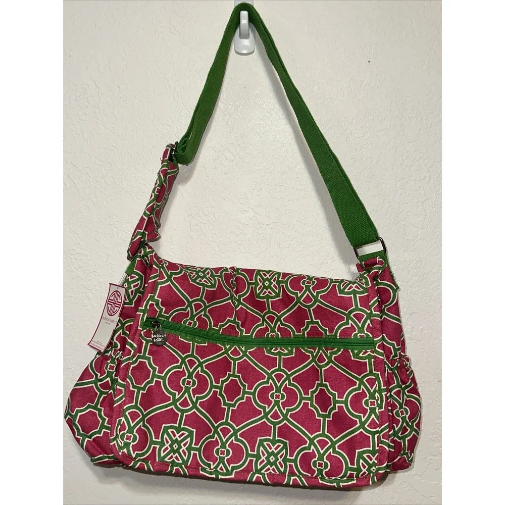 Buckhead Betties Lattice Diaper Bag Baby Large Pink & Green NWT A16